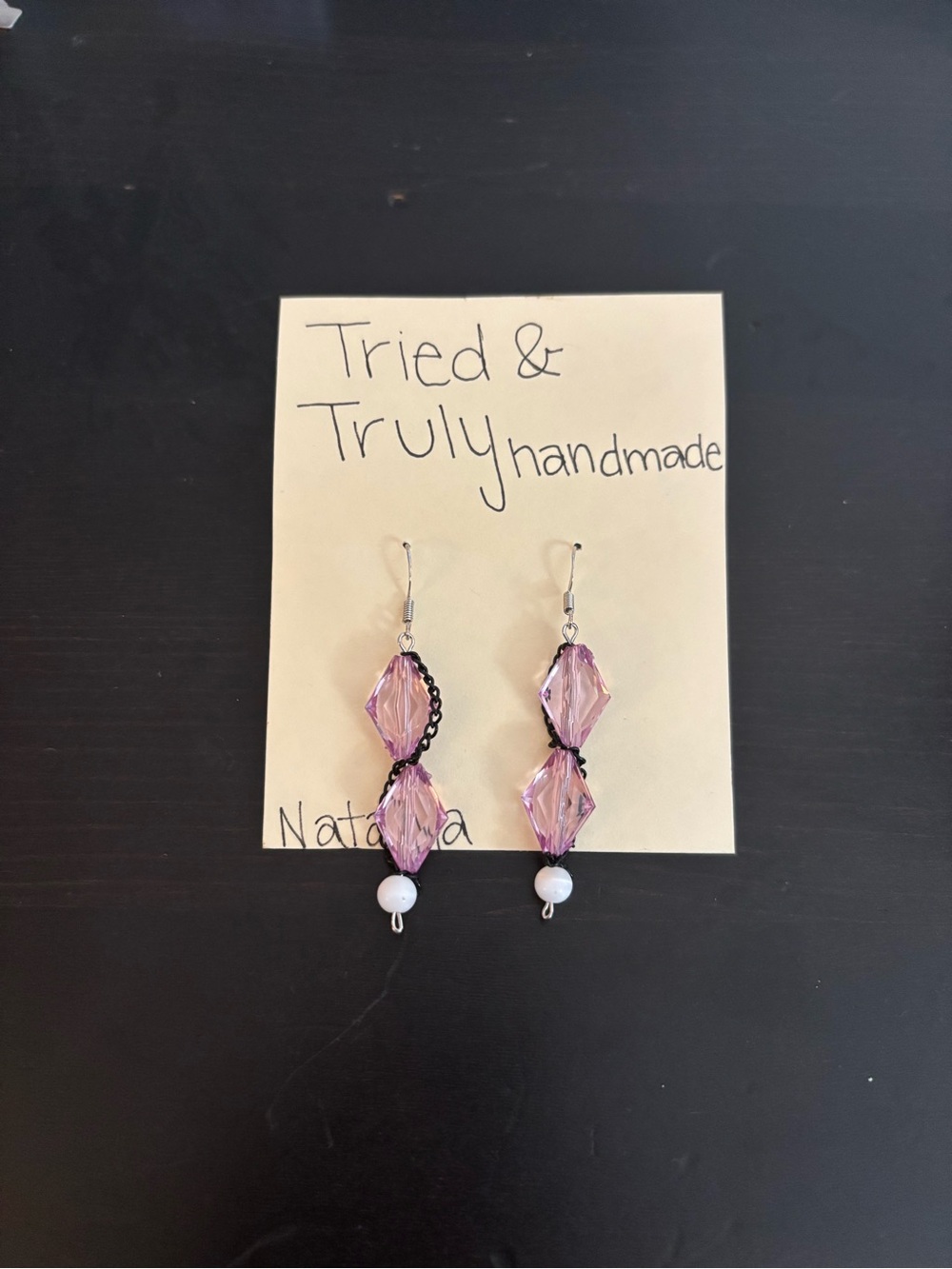 Handmade Pink Crystal Drop Earrings